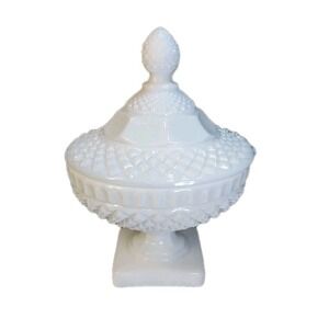 Waterford Milk Glass By Westmoreland 6" 2 Pc Diamond Cut Candy / Trinket Dish VG
